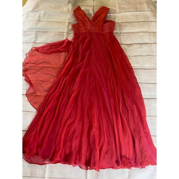 Teri Jon By Ricki Freeman Women's Red Silk Cocktail Dress - 8 - Picture 12 of 16